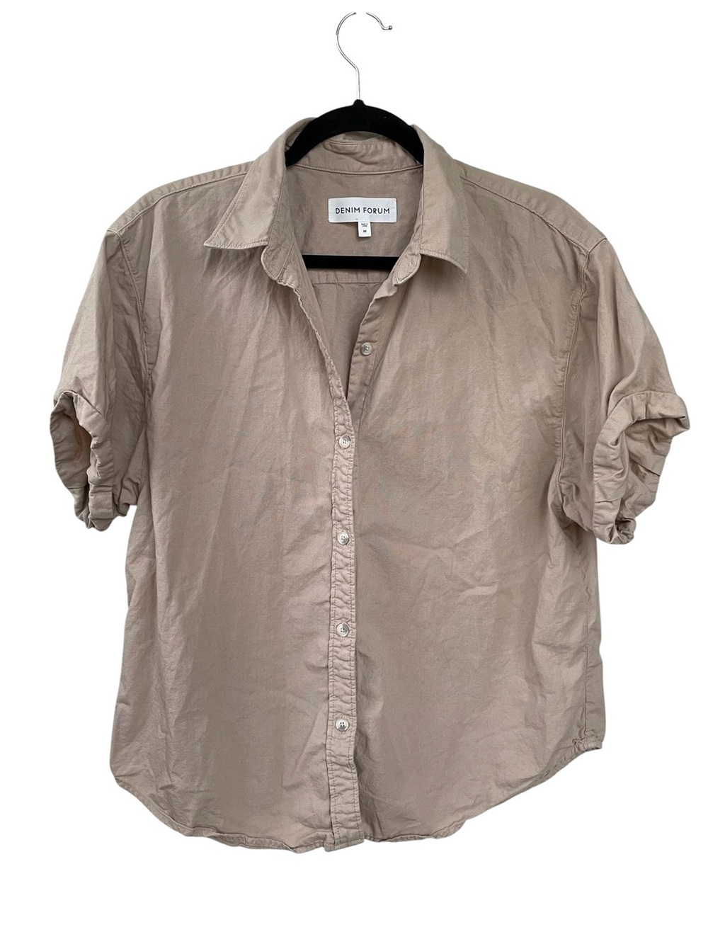 Aritzia Denim ForumThe Jane Shirt Short-Sleeve Button-Up Blouse in Taupe M